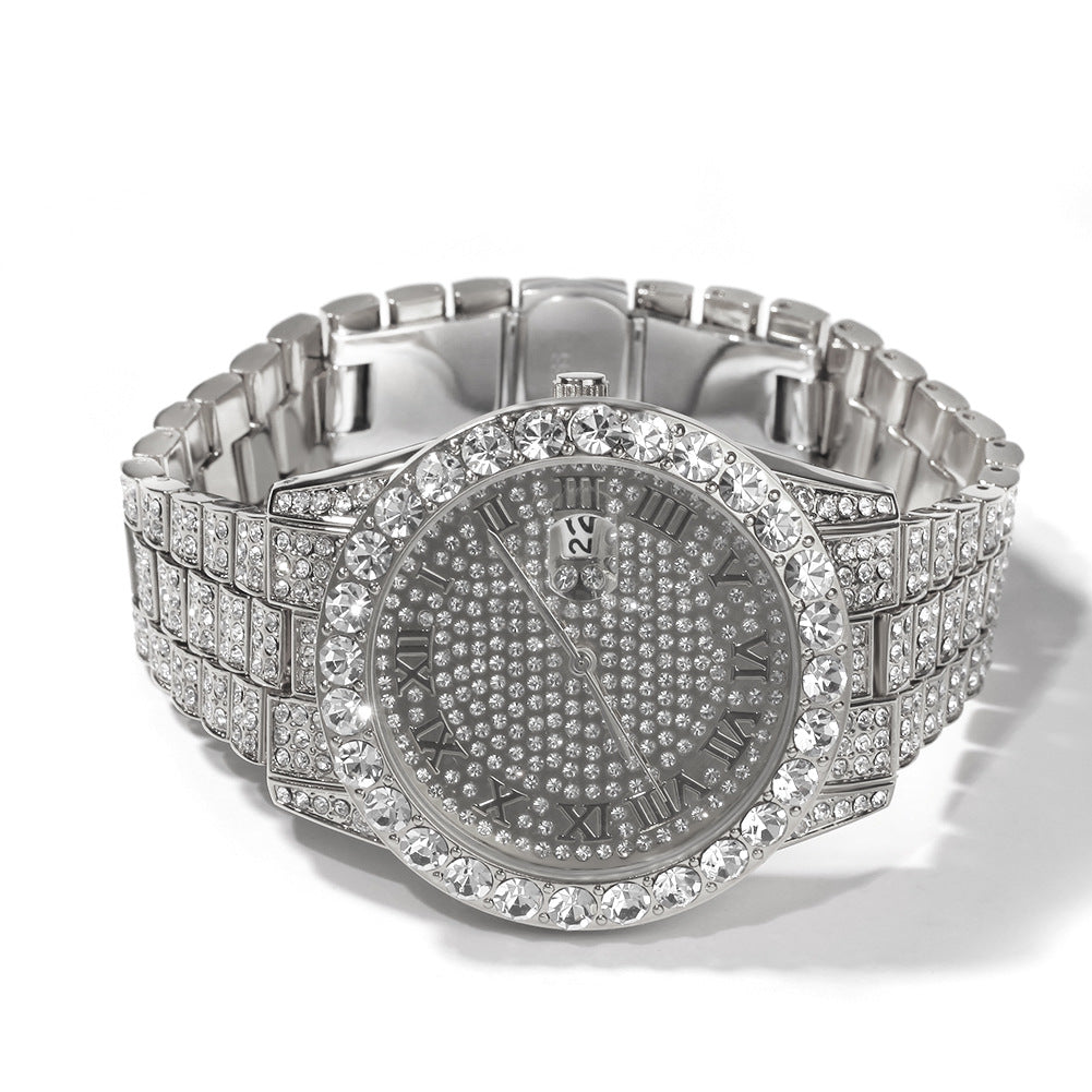 Hip-hop full-diamond waterproof quartz watches